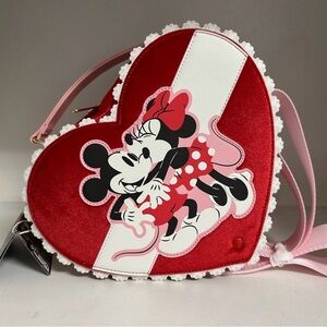 Disney Mickey & Minnie Heart-Shaped Lounge-fly Crossbody Bag. Disney Loungefly